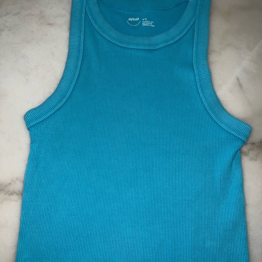 AERIE Turquoise Ribbed Tank Top
